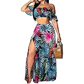 Sexy Two Piece Sets for Women Vacation Elegant Sleeveless Top Long Split Maxi Dress Beach Swimwear