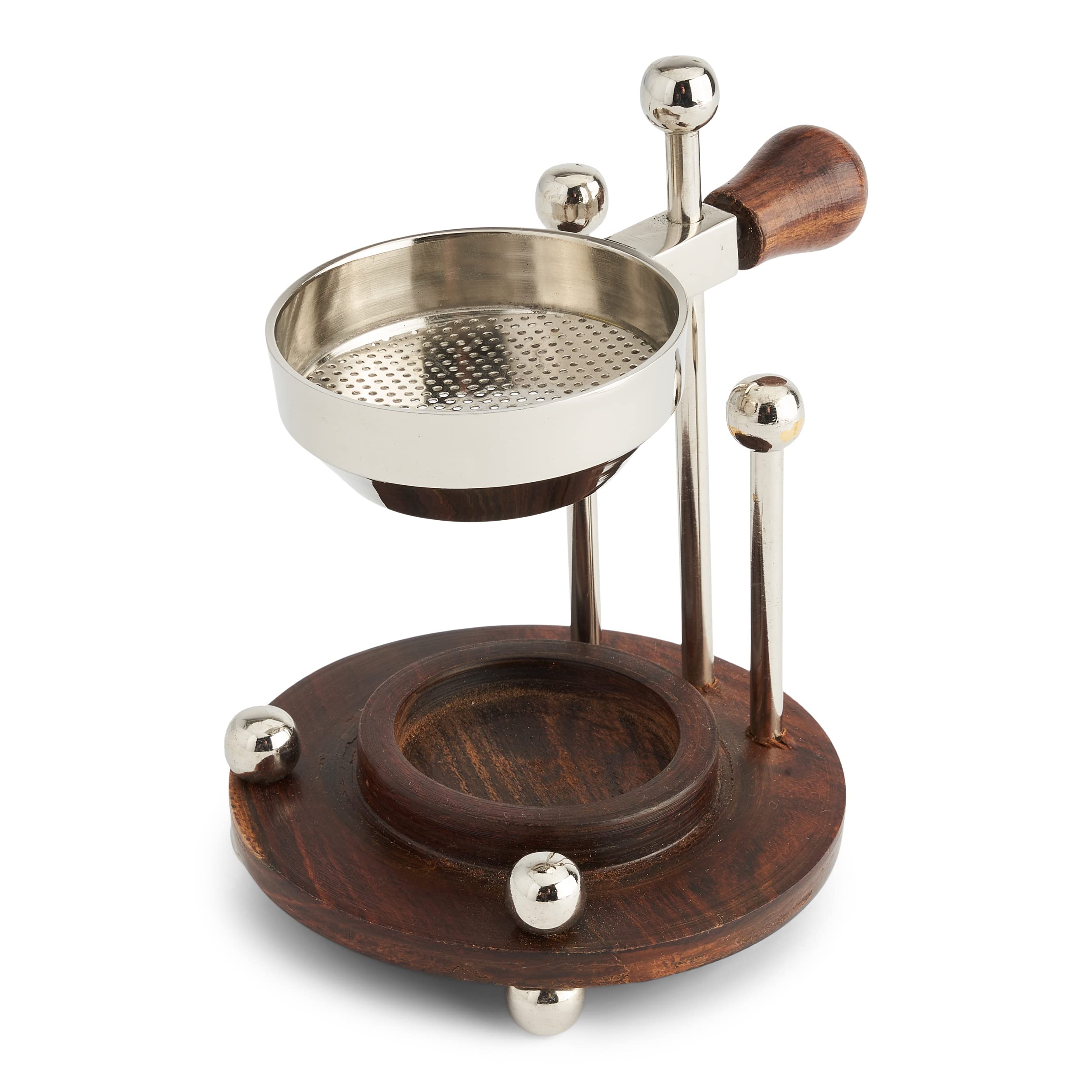 NKlaus incense burner sieve incense burner nickel plated height adjustable natural wooden base 39175