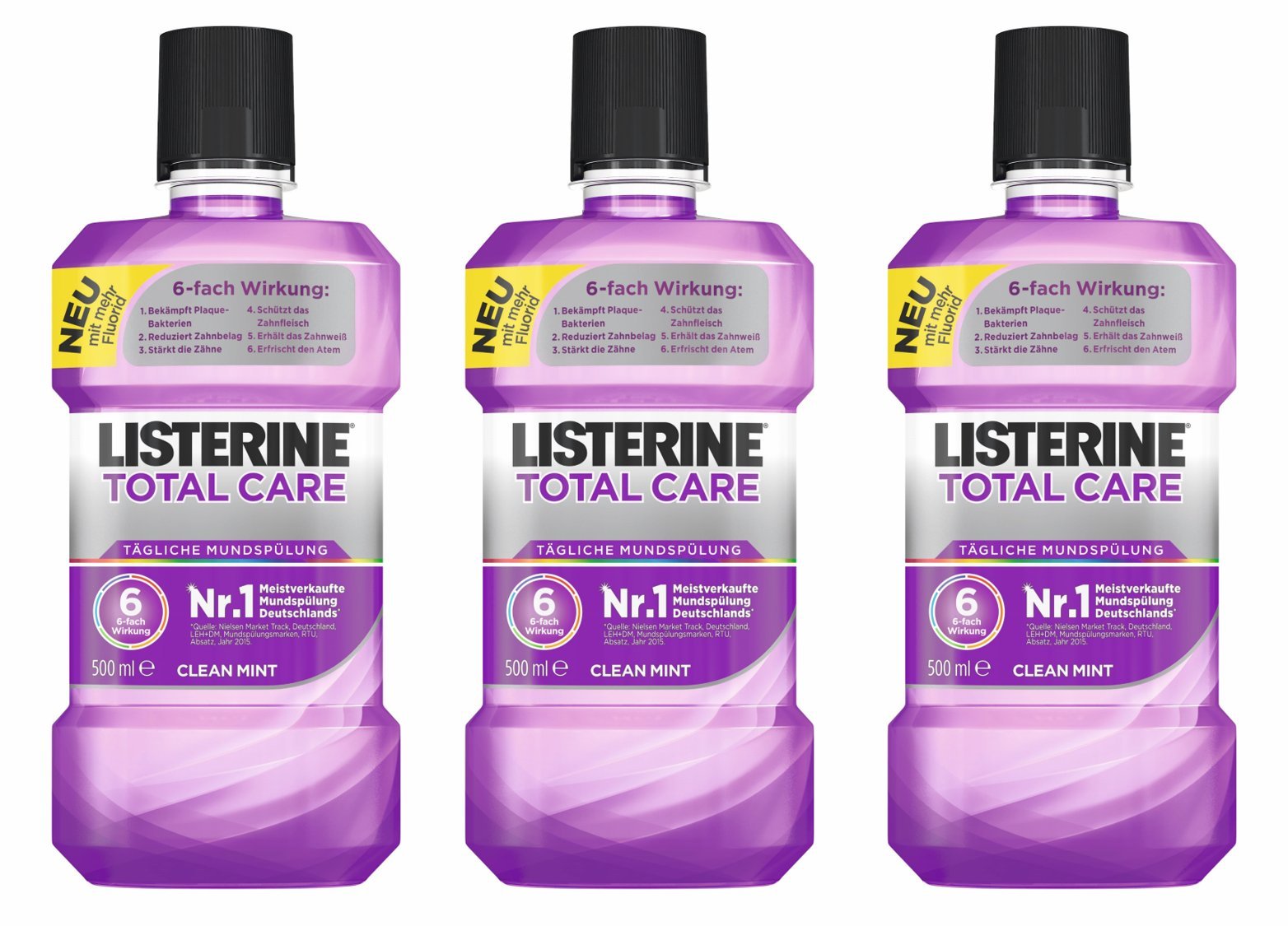 LISTERINE Total Care | Antibacterial mouthwash with 6-fold Effect | for More Comprehensive Oral Hygiene | 3-Pack (3 x 500 ml)