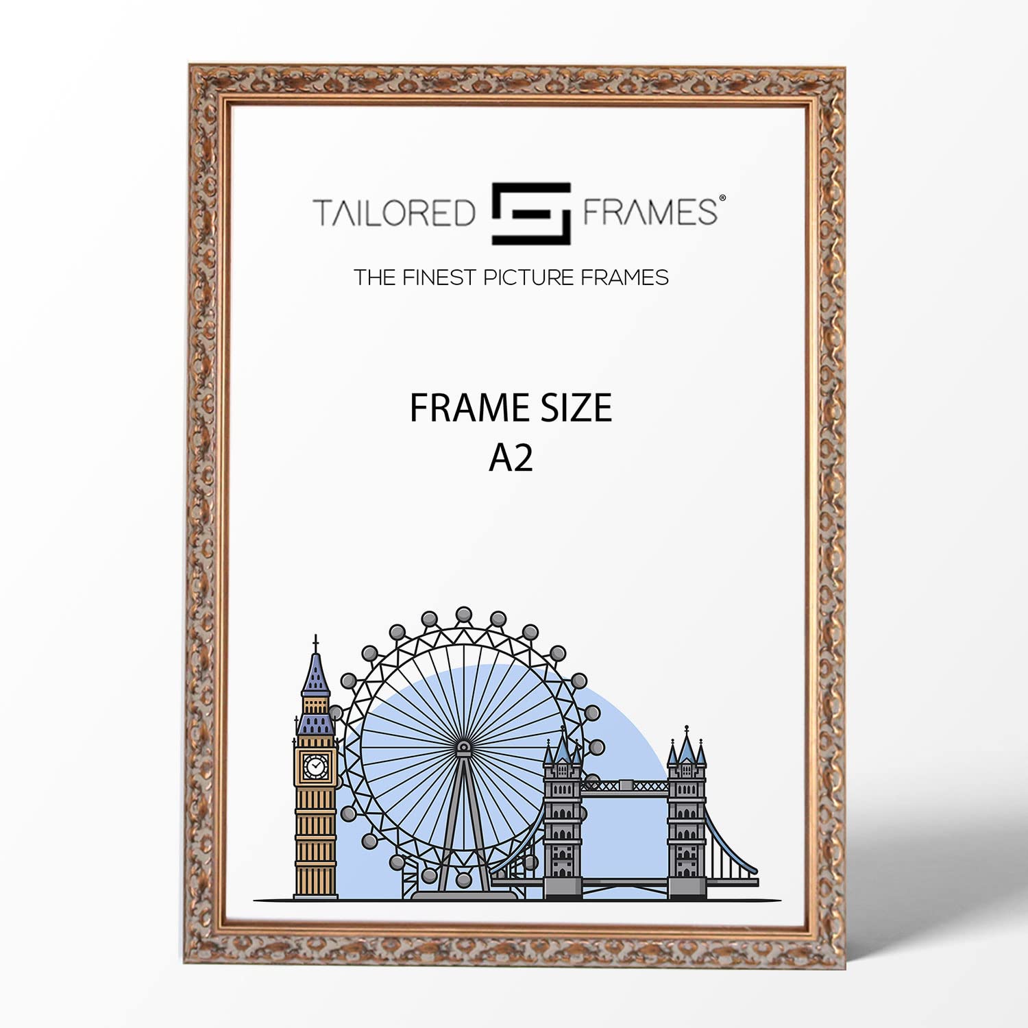Tailored Frames Vienna Gold A2 (59.4 x 42cm) | Rustic Style Vintage Single Picture Frame | Wall Hanging Type | Photo Frame Without Mount