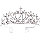 Ella Celebration 21 Tiara 21st Birthday Party Accessories Supplies, Crown Silver (Tiara) (Heart)