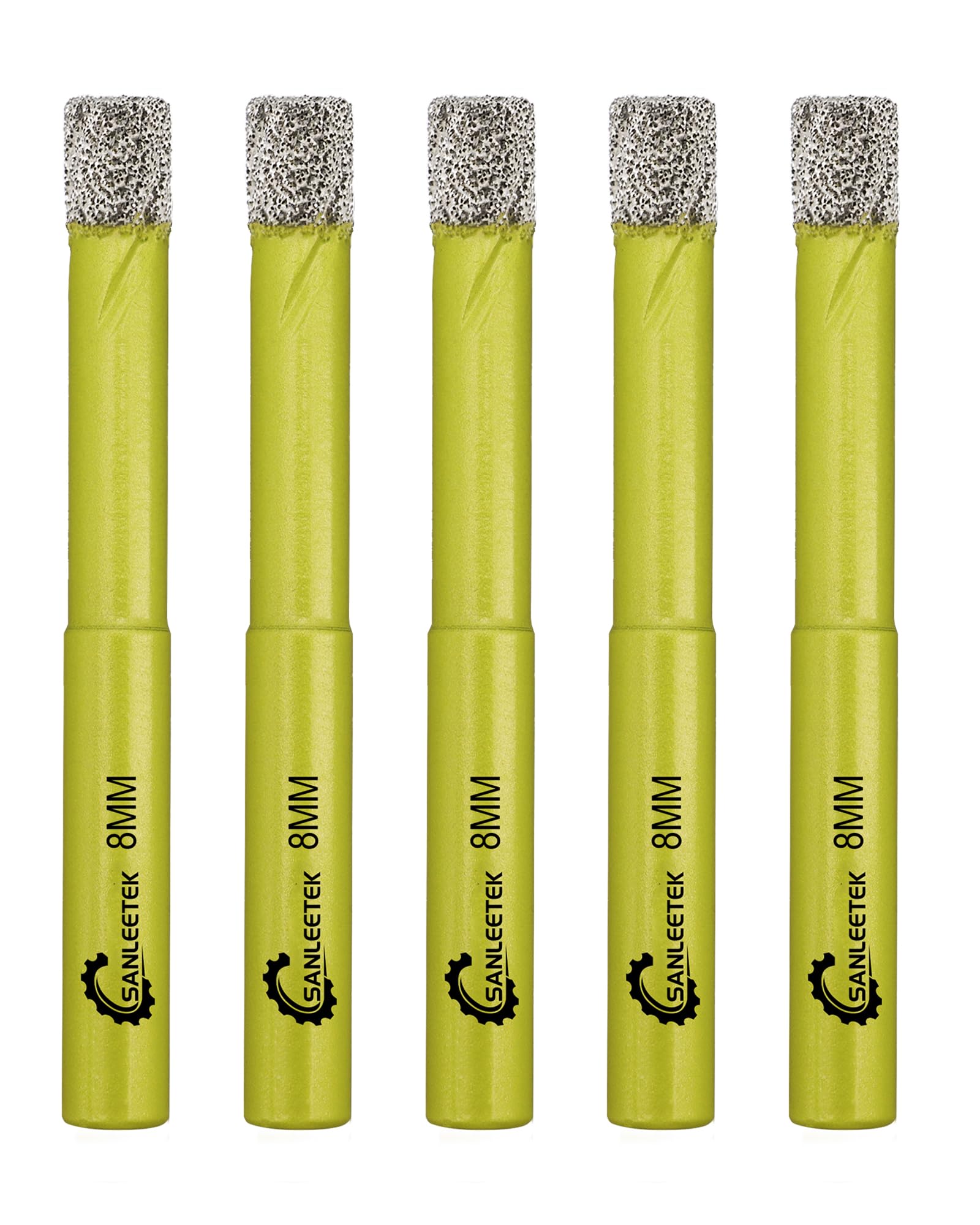 Dry Diamond Drill Bits Set - 5pcs 8mm Diamond Hole Saw Kit with Round Shank for Marble Granite Ceramic Porcelain Tile Quartz SANLEETEK