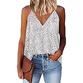 miduo Womens Tank Tops Casual Fashion V Neck Strappy Sequin Sparkle Shimmer Camisole Sleeveless Tanks Tops