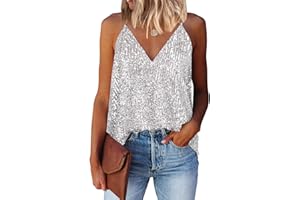 miduo Womens Tank Tops Casual Fashion V Neck Strappy Sequin Sparkle Shimmer Camisole Sleeveless Tanks Tops