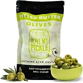 Olive My Pickle Green Olives Pitted Butter 16 oz | 1 Pack Bundle of Healthy Live Culture Castelvetrano Olives Pitted for Gut Health | Perfect Olive Snack Packs for Paleo Diets &amp; More - 16oz per bag