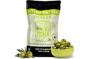 Olive My Pickle Green Olives Pitted Butter 16 oz | 1 Pack Bundle of Healthy Live Culture Castelvetrano Olives Pitted for Gut Health | Perfect Olive Snack Packs for Paleo Diets & More - 16oz per bag