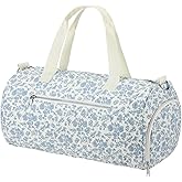 Dansydaisy Blue Floral Quilted Duffle Bag for Women Cotton Large Floral Travel Duffle Dance Bag with Adjustable Carry Strap and Handy Pouch Backpack for Dancers Travel