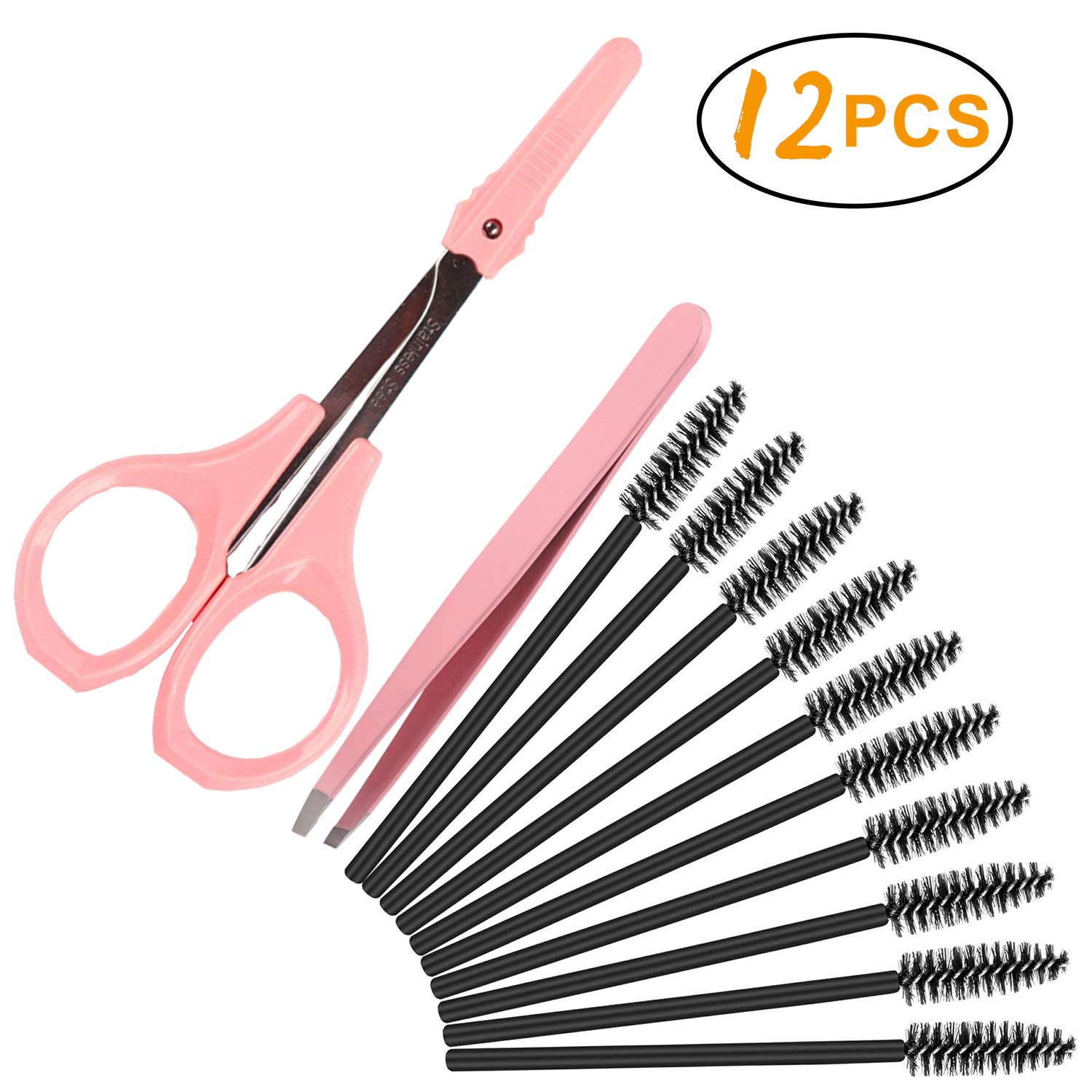 4" Curved Craft Scissors Stainless Steel Unisex Eyebrow Kit Eyebrow Scissors, Slant Tweezers And Eyebrow Brush for Eyebrow Eyelash Extensions: Beauty