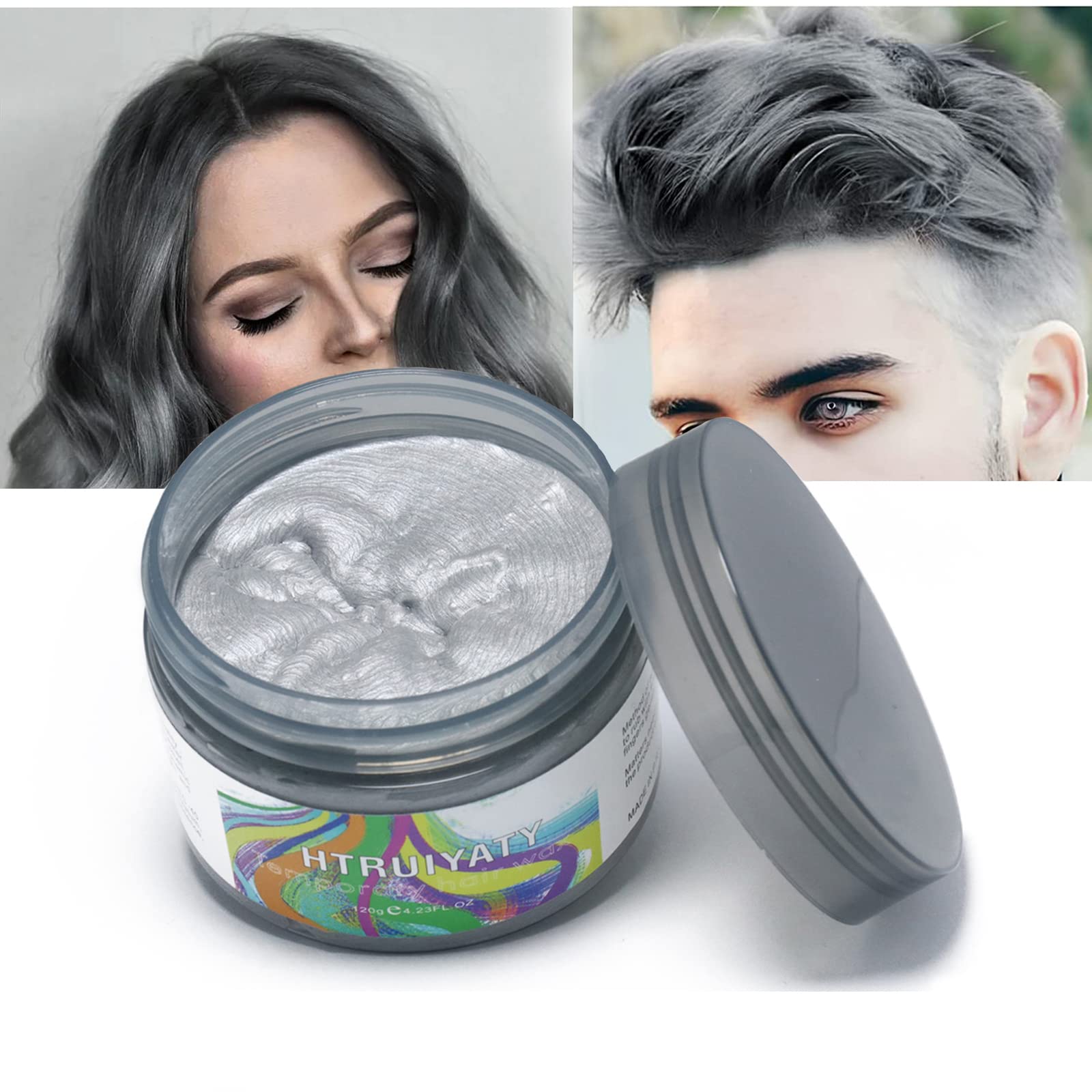 Grey Hair Color Wax Temporary Washable Natural Hair Mud Wax Unisex For Halloween Christmas Easy Wash Off Hairstyle