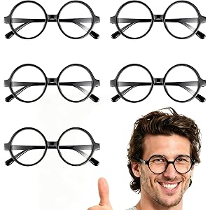 ADUGEI Wizard Glasses - Black Round Glasses with Clear Lens (1/3/5 PCS) | Circle Eyeglasses, Nerd Eyewear Accessories, Hallow