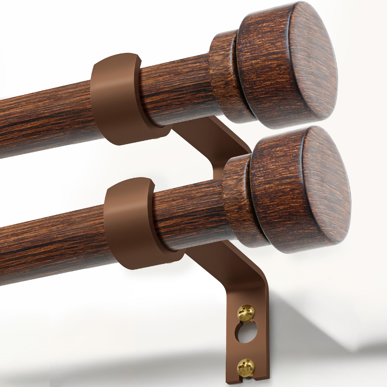 Photo 1 of 2 Pack Antique Redwood Curtain Rods for Windows 48 to 84 Inches 1" Diameter Heavy Duty Window Curtain Rod Adjustable with Handmade Wood Grain Design for Living Room Bedroom Kitchen Farmhouse Outdoor