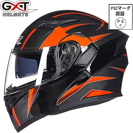 Amazon Gxt 902 システムヘルメット バイクヘルメット フルフェイス フリップアップヘルメット ダブルシールド 開閉式サンバイザー Psc規格品 オレンジ黒1 L 58 59cm バイザー 車 バイク