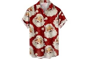 CTREELA Xmas Graphic Shirts for Men Novelty 3D Christmas Tree Santa Hawaiian Shirts Button Down Short Sleeve Bowling Shirts