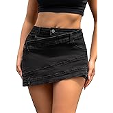Benfoly Denim Skort for Women High Waisted Asymmetrical Wrap Jean Skorts A-Line Stretchy Skinny Cargo Mini Skirts