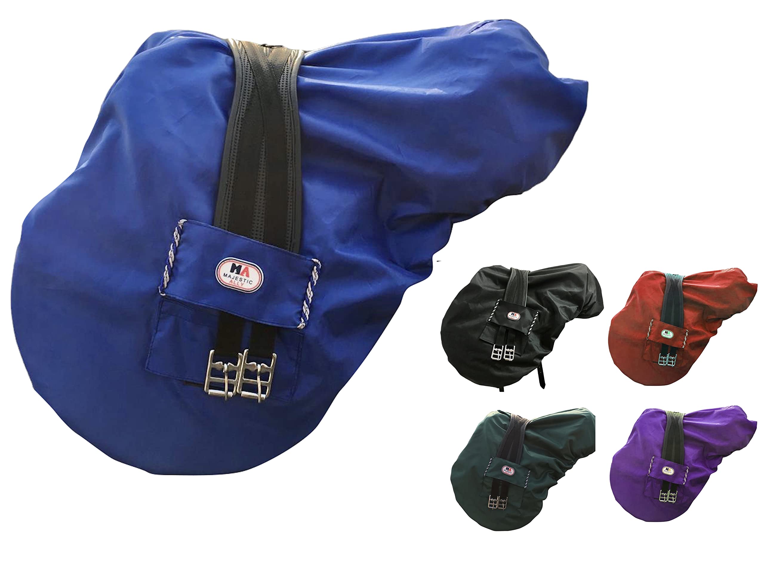 Majestic Ally Nylon Waterproof Fleece Lined Ride On English Saddle Cover-Multiple Color (Royal Blue)