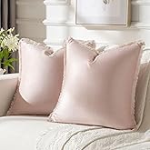FUTEI Pink Velvet Decorative Throw Pillow Covers 18x18 Set of 2,Soft Cozy Edge with Tassels Cushion Case,Boho Modern Home Decor for Couch Bed Living Room
