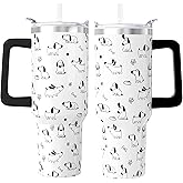 Dog Tumbler With Handle and Straw, 40 oz Leakproof Stainless Steel Insulated Tumbler, Cup Holder Friendly, Birthday Christmas Gifts for Women Men Who Loves Dog, Travel Coffee Mug Water Bottle