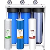 SimPure Whole House Water Filter System, 3-Stage Clear Home Water Pre-Filtration with Carbon Sediment and GAC Filters, Reduce Odor, Chlorine, Taste, Iron, 1" NPT Brass Port, BPA Free (DB20P-3)