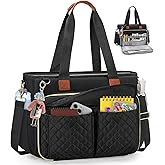RAINSMORE Teacher Tote Bag for Women Work Bags 15.6 Inch Laptop Tote Bag with Large Cup Holder Nurse Bag Computer Handbag