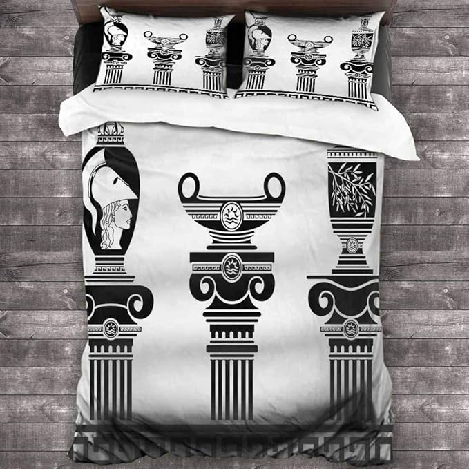Toga Party Bed Sheet Set, Set of Hellenic Vases and Ionic Columns