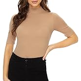 Anbenser Women’s Short Sleeve Mock Pullover Sweater Knit Jersey Top Slim Fit