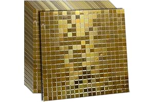 XUANINY Self-Adhesive Metal Backsplash, Peel and Stick Tile for Kitchen Brushed Aluminium Surface backsplash (11.73"x11.73",10) (10 Golden Mirror)