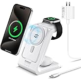 Smtcsl 3 in 1 Wireless Charging Station: 10000mAh Removable Power Bank Charger Stand for Phone/Watch/Air Pods - Portable Magnetic Battery Pack for Air 17 16 15 14 13 12 Series White