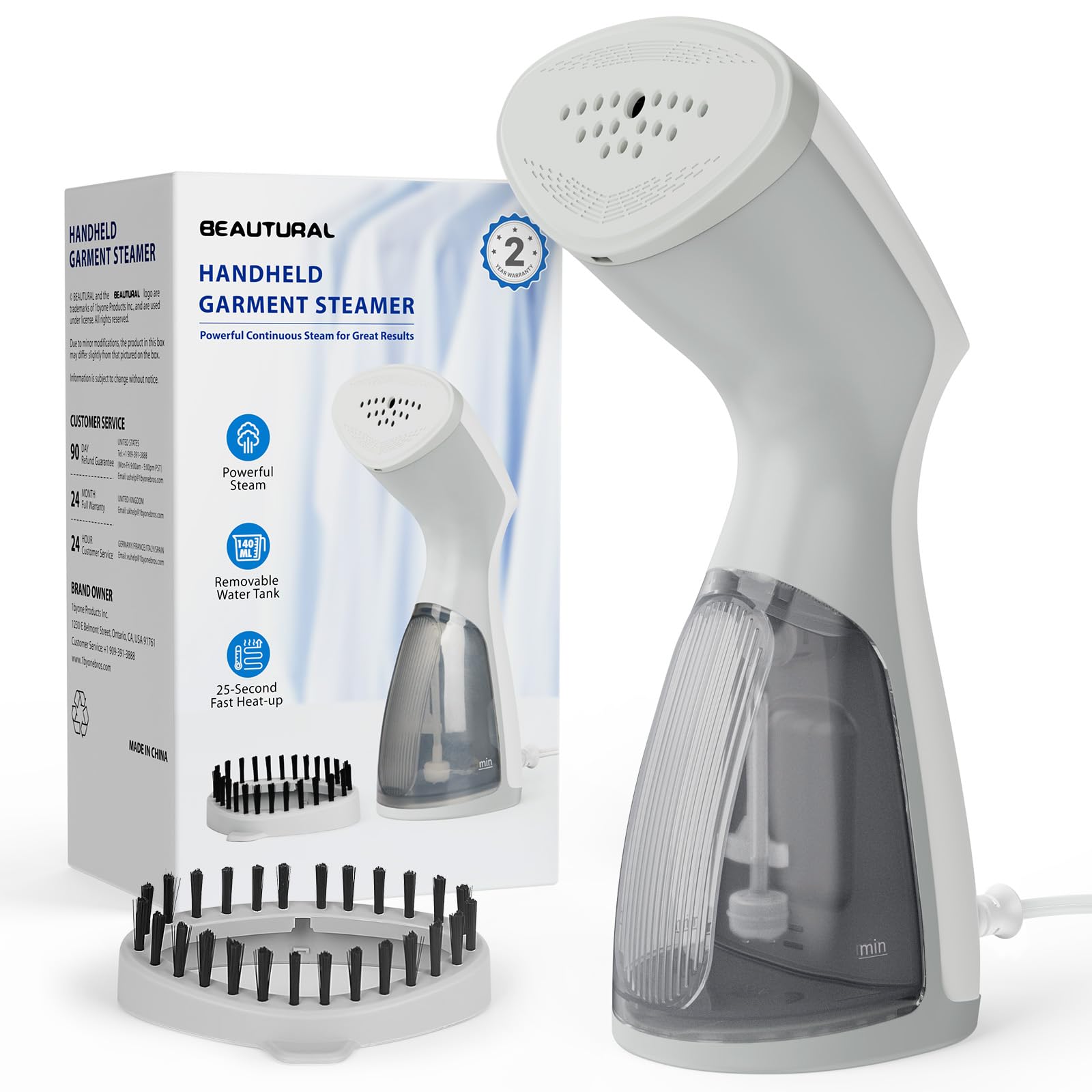 BEAUTURAL Handheld Clothes Steamer, 1000W Steamer for Clothes with Compact Design, Quick Wrinkle Removal with 140ML Water Tank for Home, Office, Travel
