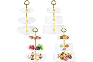 Jucoan 4 Pack 3-Tier Cupcake Stand, White Plastic Dessert Stand, Tiered Snack Fruits Cookies Serving Tower for Wedding Birthd
