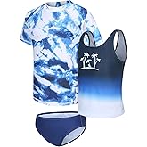 Girls 3 Piece Rash Guard Swimsuits Set for Girls Short Sleeve Bathing Suits Hawaiian Swim Set 3-16 Years