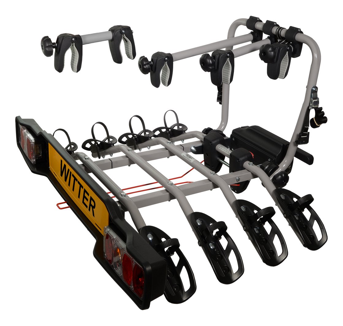 Witter ZX304 Clamp-on Towbar Mounted Bike Rack for 4 Bikes | Maximum load 60 kg | Lightboard for 13-pin sockets