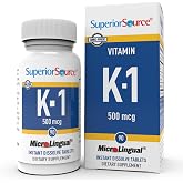 Superior Source Vitamin K-1 500 mcg, 100 Sublingual Tablets | Daily Vitamin K Supplement Supporting Bone Strength, Blood Health and Natural Calcium Absorption, Senior-Friendly