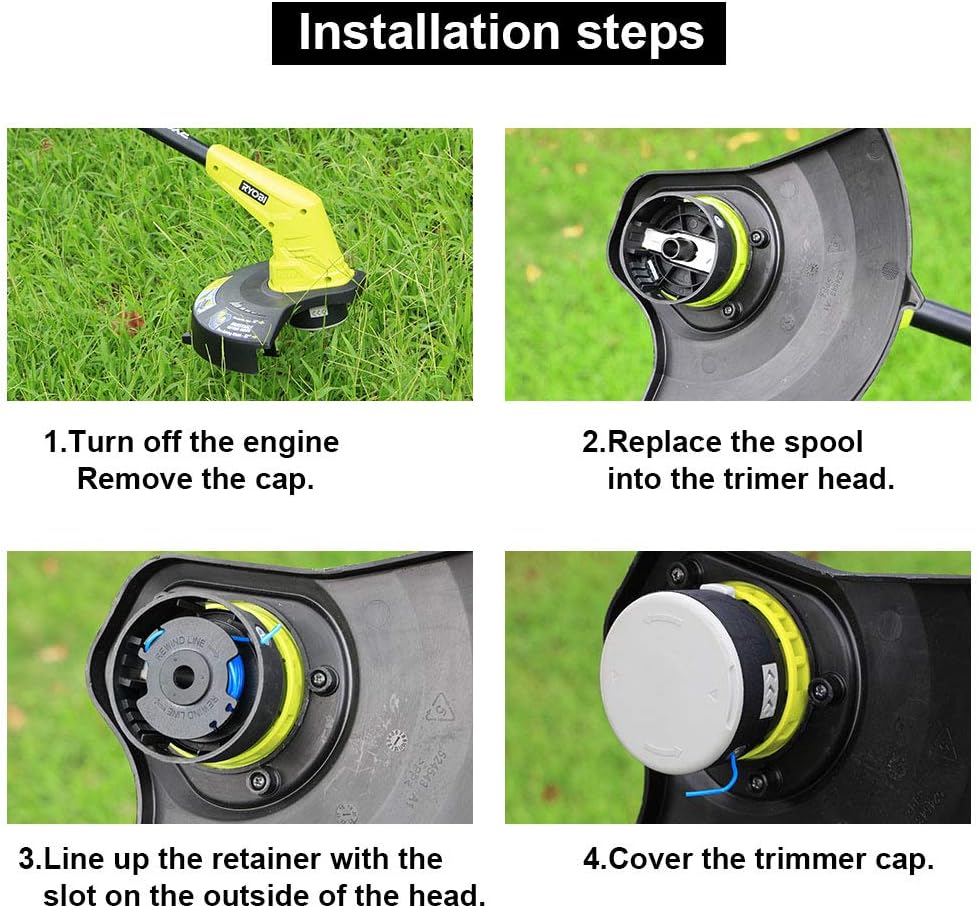 Thten String Trimmer Spool Replacement for Ryobi One Plus AC14RL3A 18V 24V 40V 11ft 0.065" Auto Feed Cordless Weed Eater Spools Line with AC14HCA Cap Covers Parts (6 Spools, 1 Cap) : Garden & Outdoor