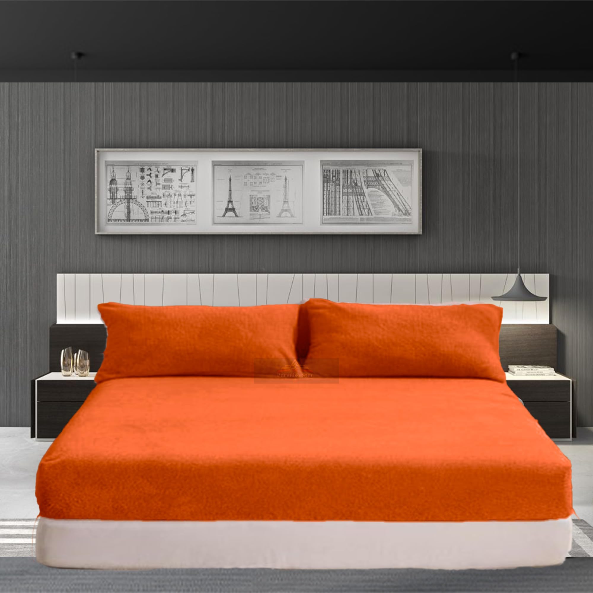 PARADISE STAR Teddy Fleece Fitted Bed Sheet – Ultra Soft Warm Cosy Plush Bedding, Extra Deep 30cm Pocket Fitted Sheet for Bed, Winter Luxury Mattress Cover (Tangerine, Small Double 4FT 122x190cm)