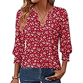 GKBK Womens 3/4 Sleeve Shirts V Neck Dressy Casual Spring Summer Blouses with Smocked Cuffs