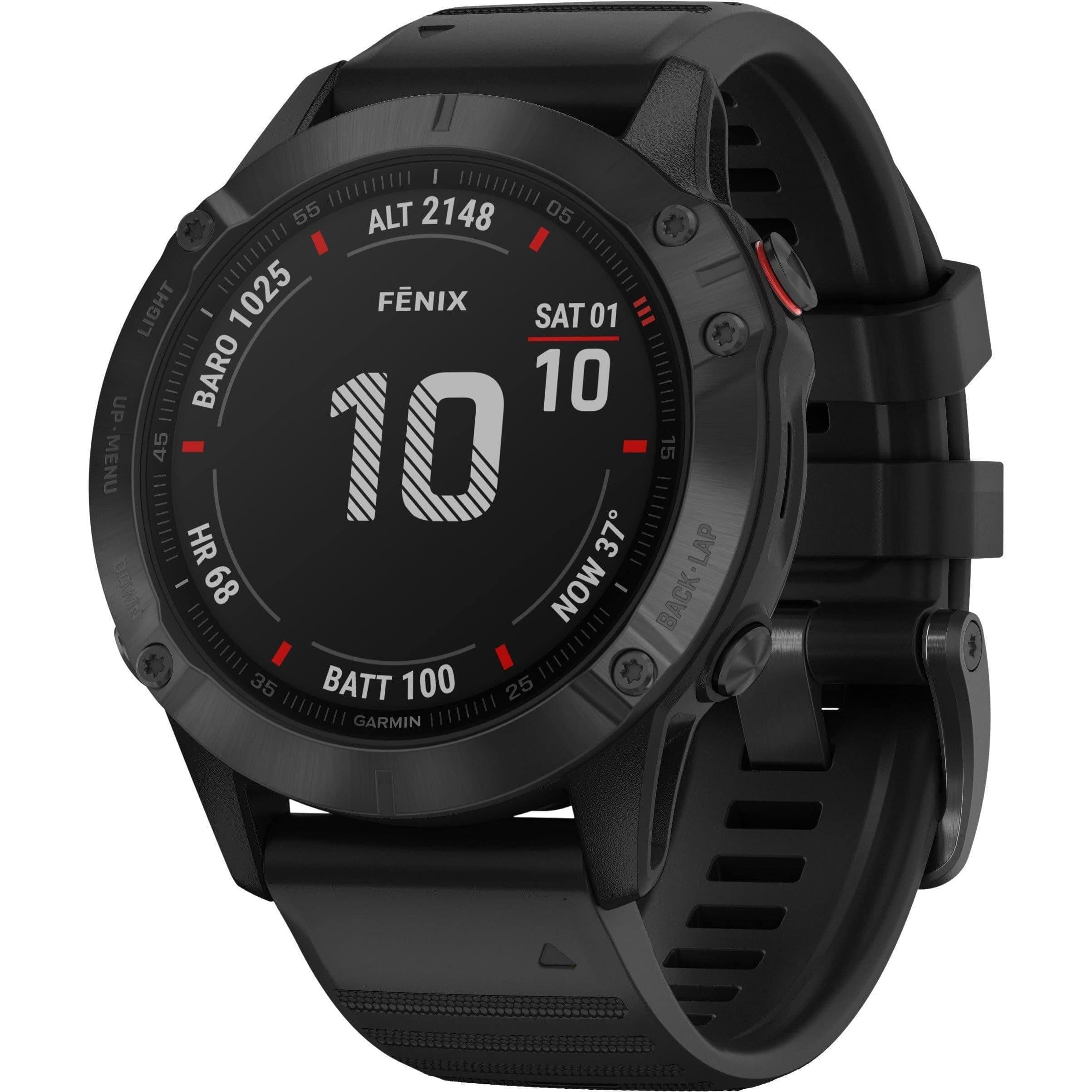 Garmin Fenix 6 Pro, Premium Multisport GPS Watch, Features Mapping, Music, Grade-Adjusted Pace Monitoring and Pulse Ox Sensors, Black with Black Band — image 1