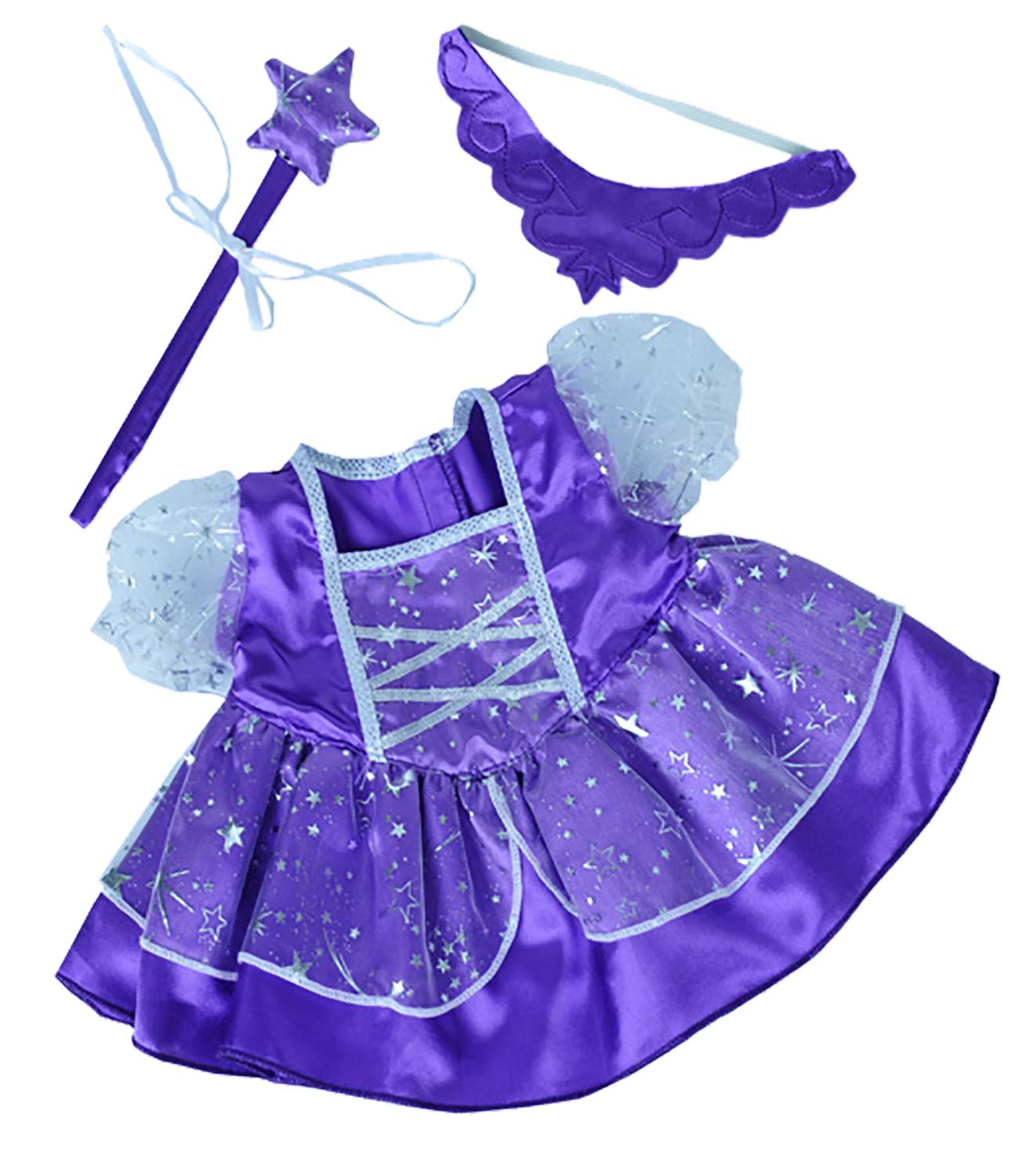 Stuffems Toy Shop Purple Fairy Princess Dress w/Wand Teddy Bear Clothes Outfit Fits Most 14-18 Build-a-bear, Vermont Teddy Bears, and Make Your Own Stuffed Animals