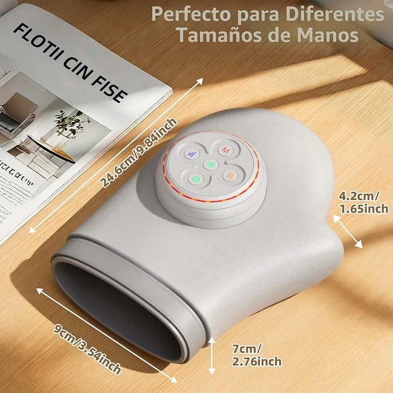 Massajador de Mãos Cinzento, Calor, Compressão de Ar 3 Modos e 5 Níveis
