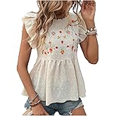 SOLY HUX Women's Cute Floral Peplum Blouses Ruffle Sleeve Flowy Shirts Boho Summer Babydoll Tops