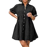 TheyLook Womens Denim Babydoll Dresses Summer Outfits Button Down Ruffle Tiered Jean Dress