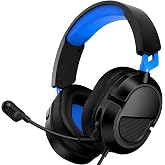 AOC Wired Gaming Headset for PS5, Xbox Series X|S &amp; Xbox One,PC, Clear Mic | Stereo Bass, 79in Cable, in-Line Controls, 207g Lightweight, Soft Earmuffs , Gaming Headphones with 3.5mm Splitter, Blue