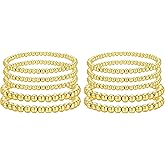 10 Pcs Gold Beaded Stretch Bracelets Stack for Women Trendy Stackable Plated Pearl Beads Chain Fashion Bangles Stacked Elastic Bracelet Dainty Jewelry
