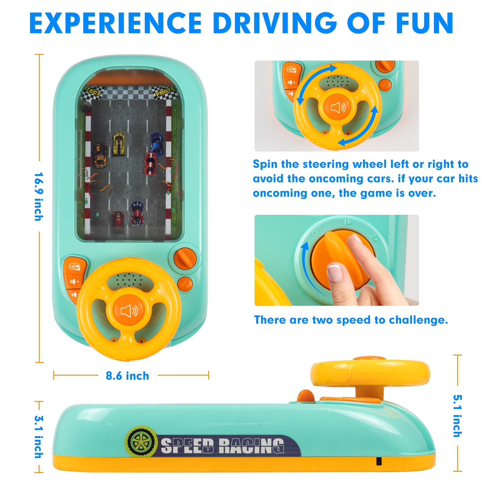 Beacron Musical Steering Wheel Toys for Boys 4-6: Toddler Simulated Driving Racing Car Game with Sound Ages 3+ Year Old, Interactive Educational Learning Race Truck for Kids Girls Birthday Gifts