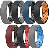 ThunderFit Men Silicone Wedding Rings, Breathable Pattern Engagement Bands 8mm Wide 2.2mm Thick - 1/4/7 Variety Multipack