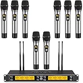 TONOR Wireless Microphones System, 8 * 12 Channel Metal Professional UHF Cordless Dynamic Handheld Mics with Receiver for Home Karaoke, Meeting, Party, Church, Wedding, KTV, 90 m/295ft, TW-880 Silver