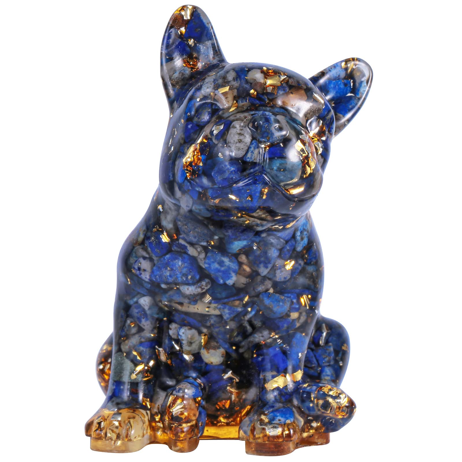 Nupuyai Lapis Lazuli French Bulldog Carved Crystal Animal Statue Ornament, Energy Healing Stone Pocket Figurine Resin Home Office Decor