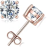 SAMIOVJ Moissanite Stud Earrings for Women, 0.5ct-2ct D Color Round Cut Lab Created Diamond Earring 18K White Yellow Rose Gold Plated 925 Sterling Silver Moissanite Earrings for Women