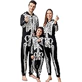 ANGELGGH Family Matching Halloween Onesie Pajamas, Funny Ugly Hooded Zipper PJs Holiday Loungewear for Men/Women Couples