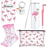 Panitay 6 Pcs Flamingo Gifts Set for Women Flamingo Stainless Steel Tumbler 20 Ounce with Straw and Brush Socks Notebook Pen Cosmetic Bag Keychain for Women Birthday Christmas Party Gift