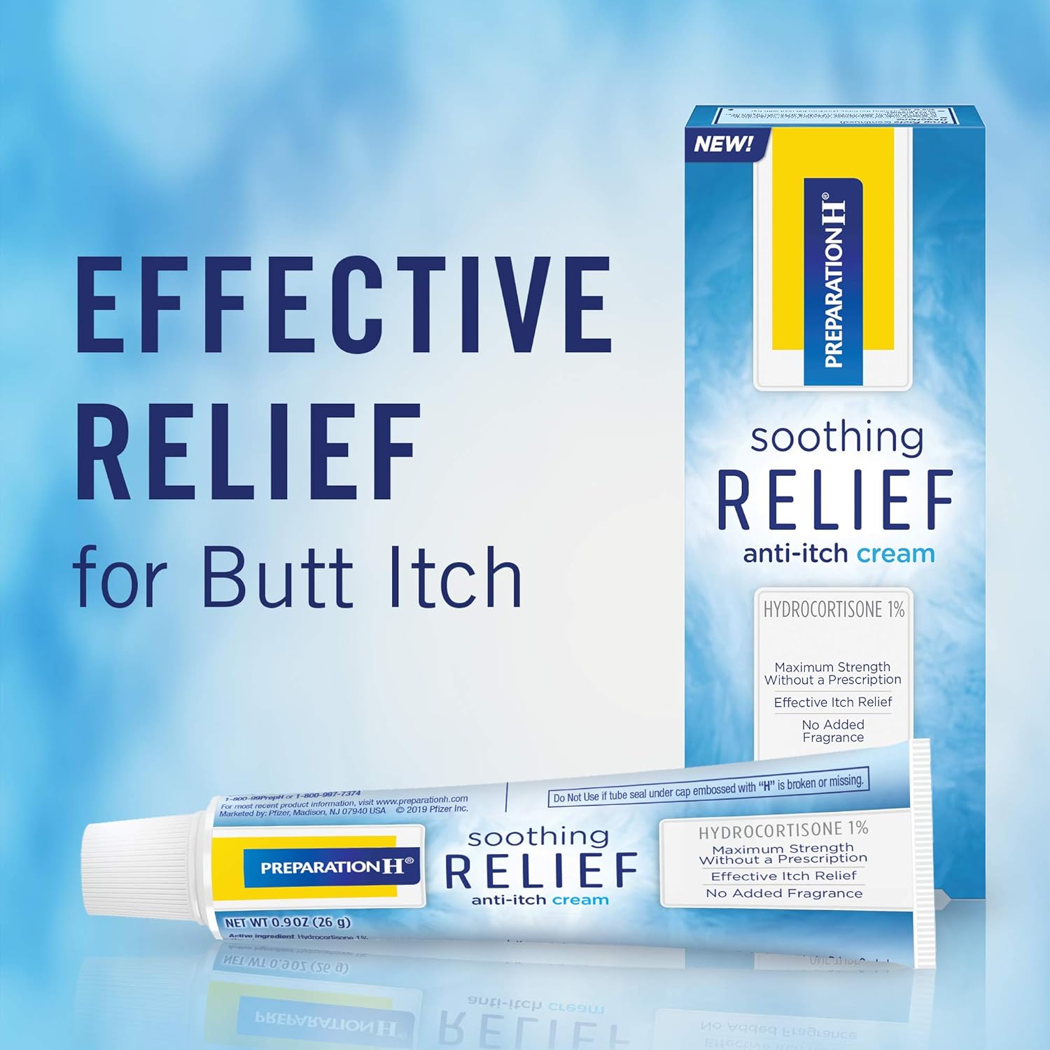 Preparation H Soothing Relief Anti-Itch Cream, 1 Tube, 0.9 Ounces, Cream with Hydrocortisone for Butt Itch Relief: Health & Personal Care
